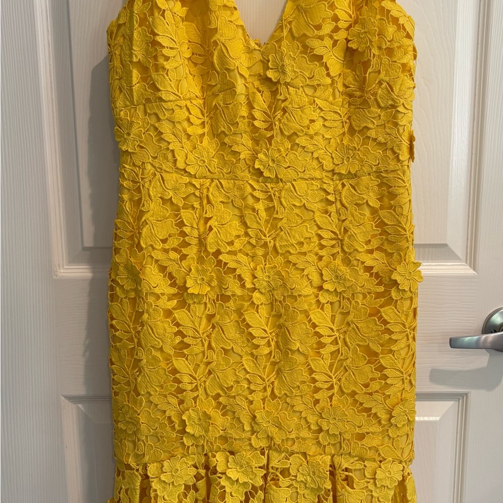ANTONIO MELANI Nemara Yellow Floral Lace Midi Dress